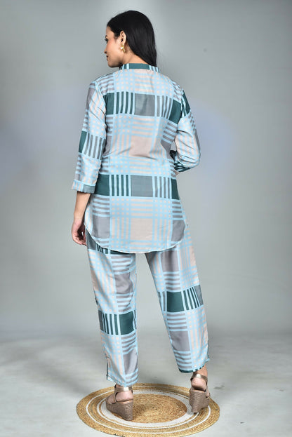Morchari Digital Print Semi Muslin Co-Ord Set Top & Trouser-Multicolor