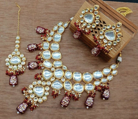 Joban Fashion Marron kundan work Necklace Set
