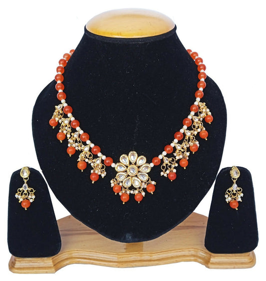 Joban Fashion Orange kundan work Necklace Set
