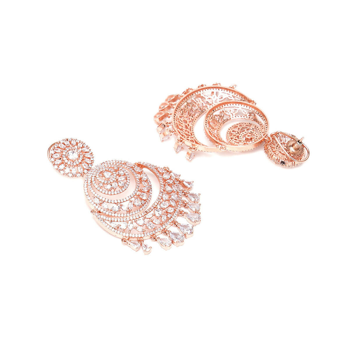 Rose Gold Diamond Chand Earrings- Ruby Raang