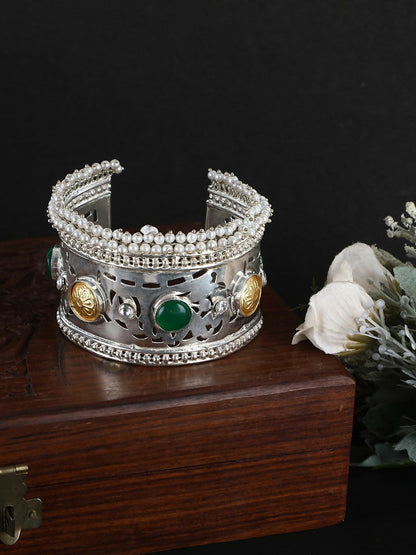 Joban Fashion Women Green Stone Silver Tone Bangle