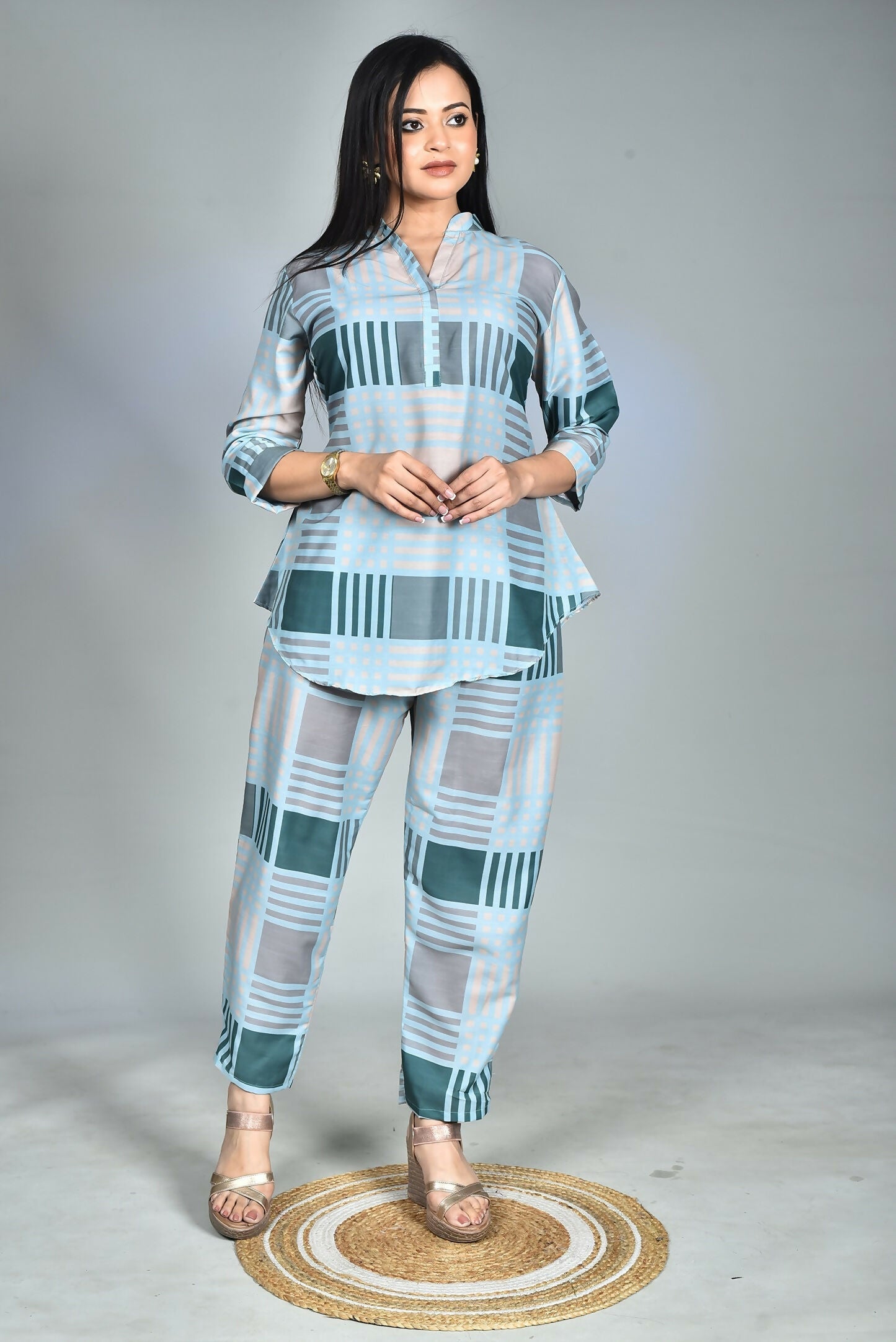 Morchari Digital Print Semi Muslin Co-Ord Set Top & Trouser-Multicolor