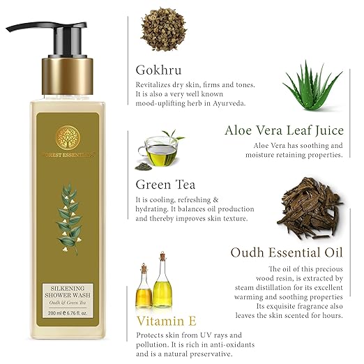 Forest Essentials Silkening Shower Wash Oudh & Green Tea