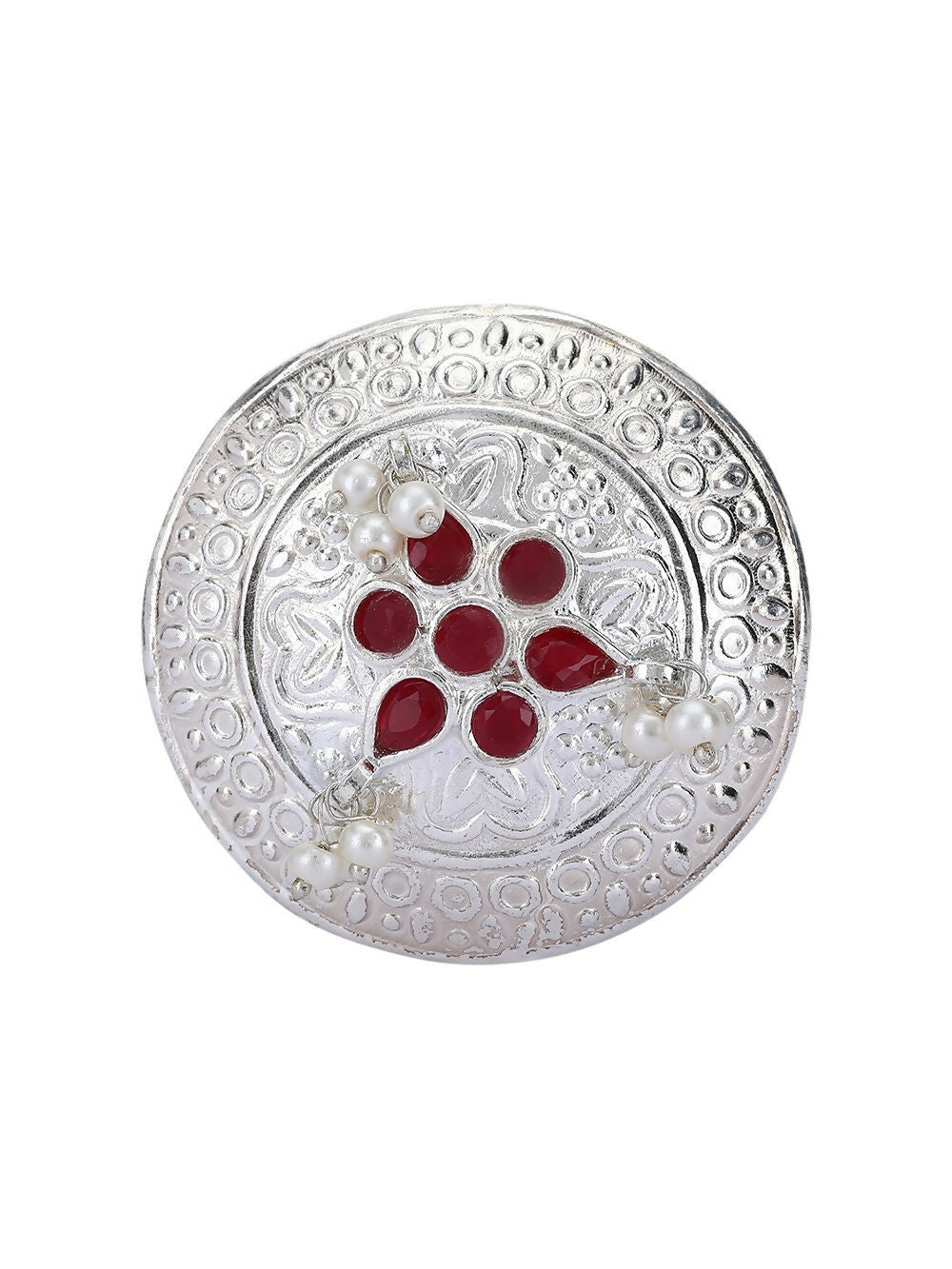 Joban Fashion Women Red Stone Silver Tone Ring