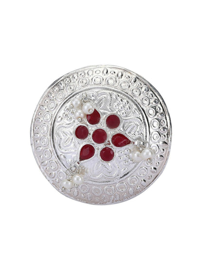 Joban Fashion Women Red Stone Silver Tone Ring