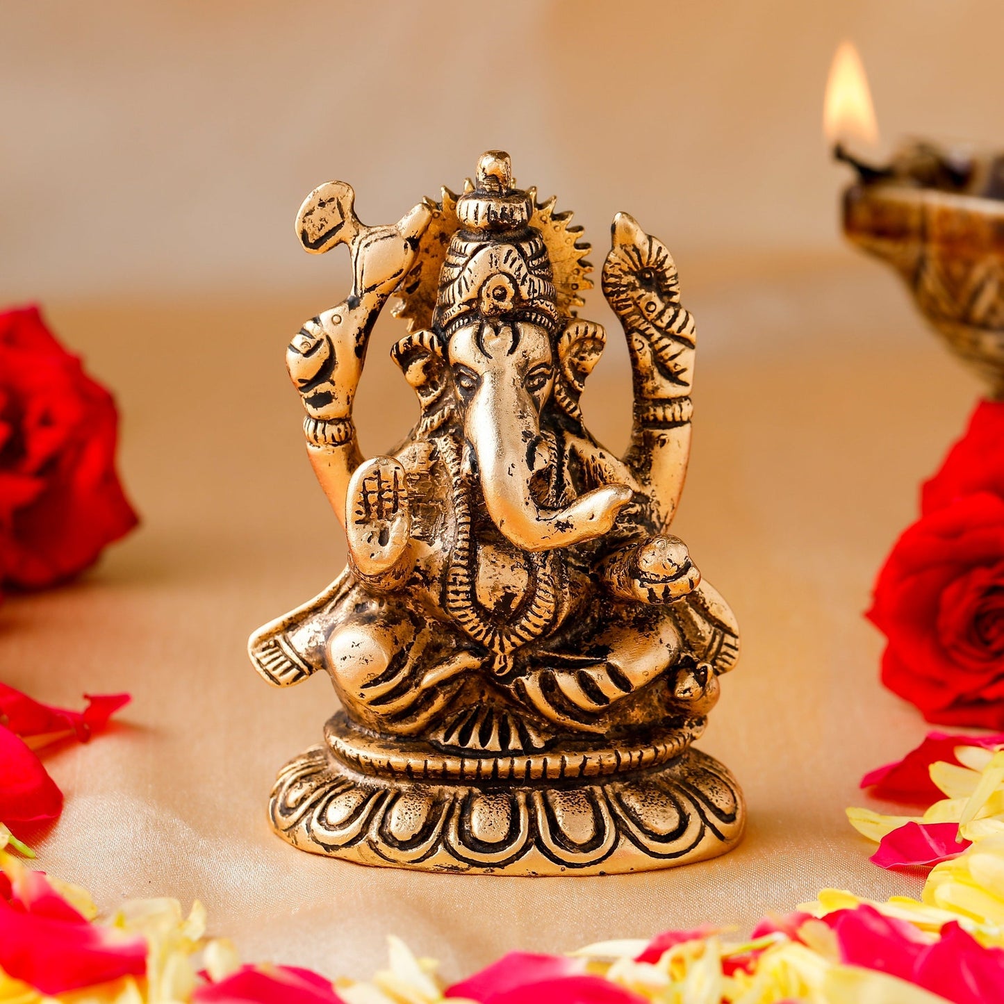 Estele Gold-Polished Spiritual Sharp Lord Ganesha Idol for Gifts & HouseWarming/Home/Office Decors