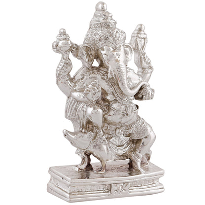 Estele Rhodium Plated Spiritual Lord Mooshak Ganesha Idol for Gifts & HouseWarming/Home/Office Decors