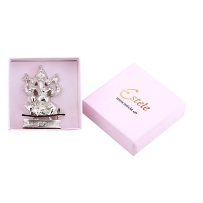 Estele Rhodium Plated Spiritual Lord Mooshak Ganesha Idol for Gifts & HouseWarming/Home/Office Decors