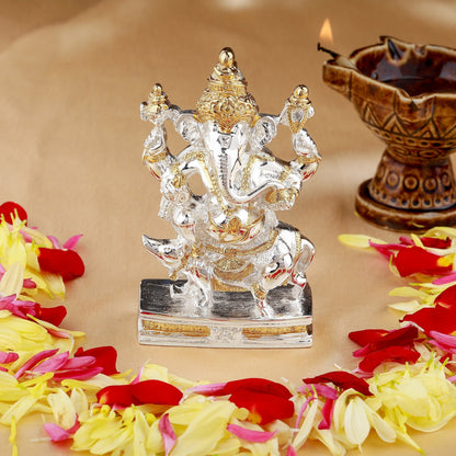Estele Gold-Polished Spiritual Mooshak Lord Ganesha Idol for Gifts & HouseWarming/Home/Office Decors