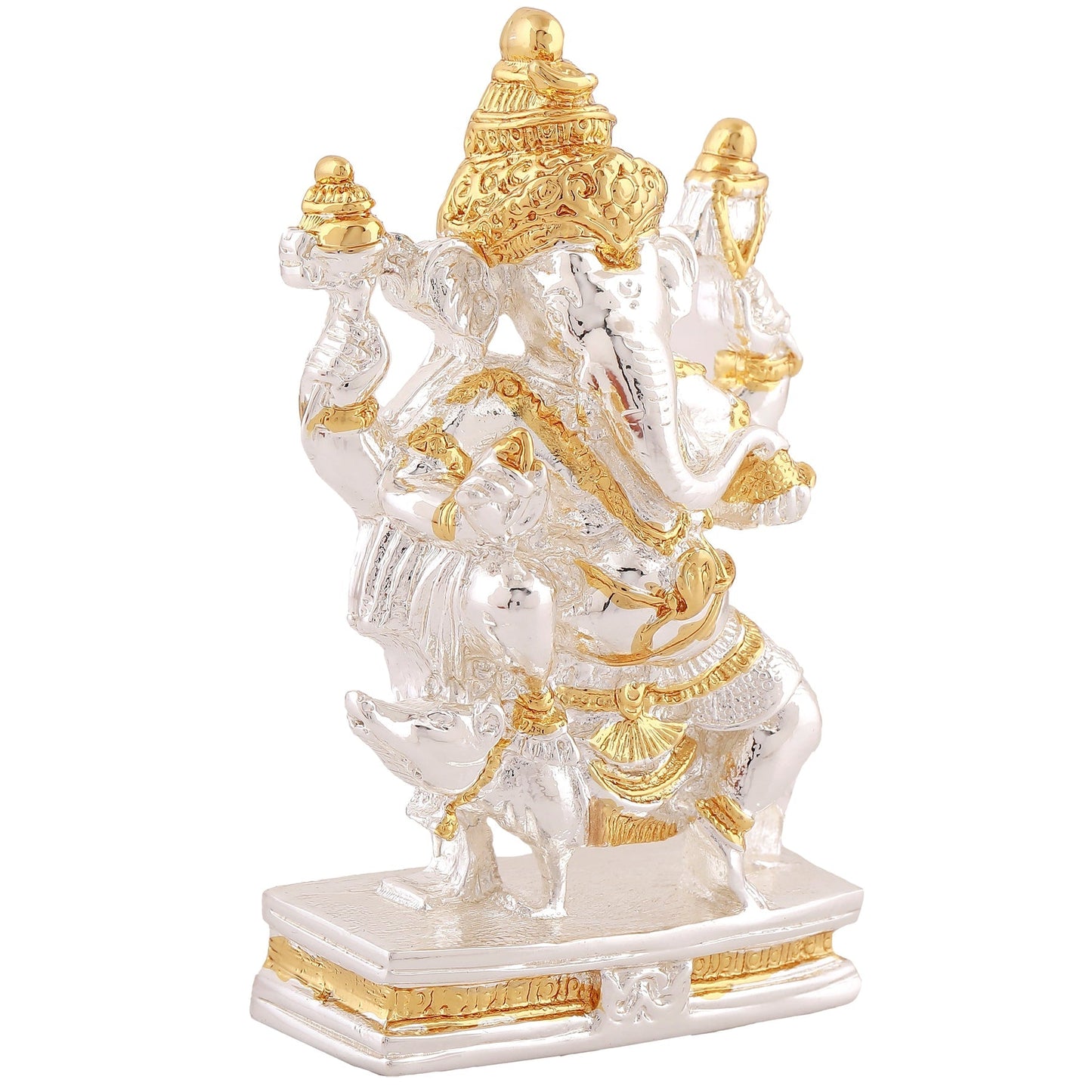 Estele Gold-Polished Spiritual Mooshak Lord Ganesha Idol for Gifts & HouseWarming/Home/Office Decors