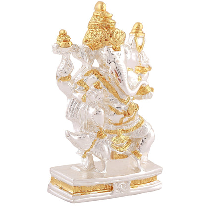 Estele Gold-Polished Spiritual Mooshak Lord Ganesha Idol for Gifts & HouseWarming/Home/Office Decors