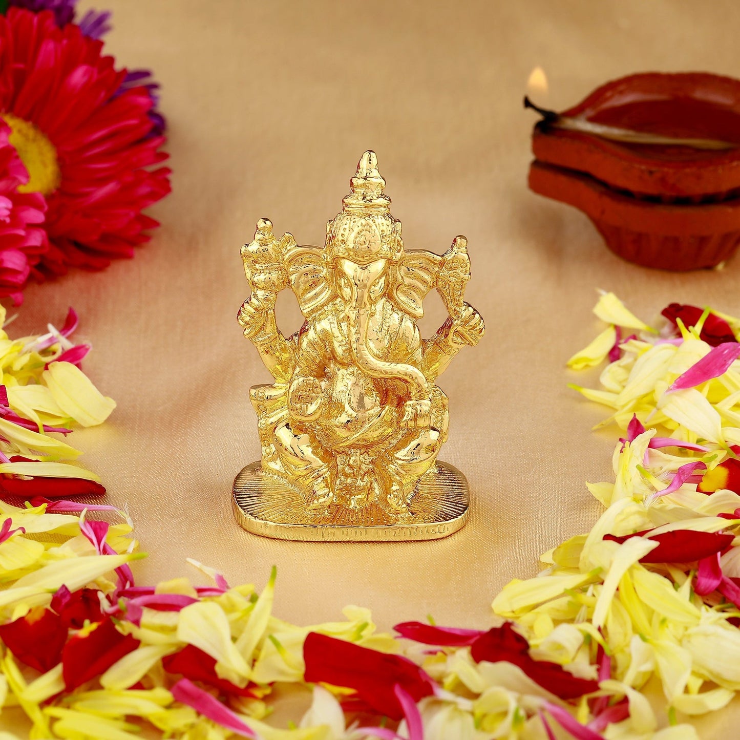 Estele Gold-Polished Spiritual Lord Ganesha Idol for Gifts & HouseWarming/Home/Office Decors