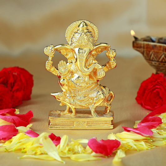 Estele Gold-Polished Spiritual Lord Ganesh Idol/Deity|Showpiece for Pooja Mandir/Car décor
