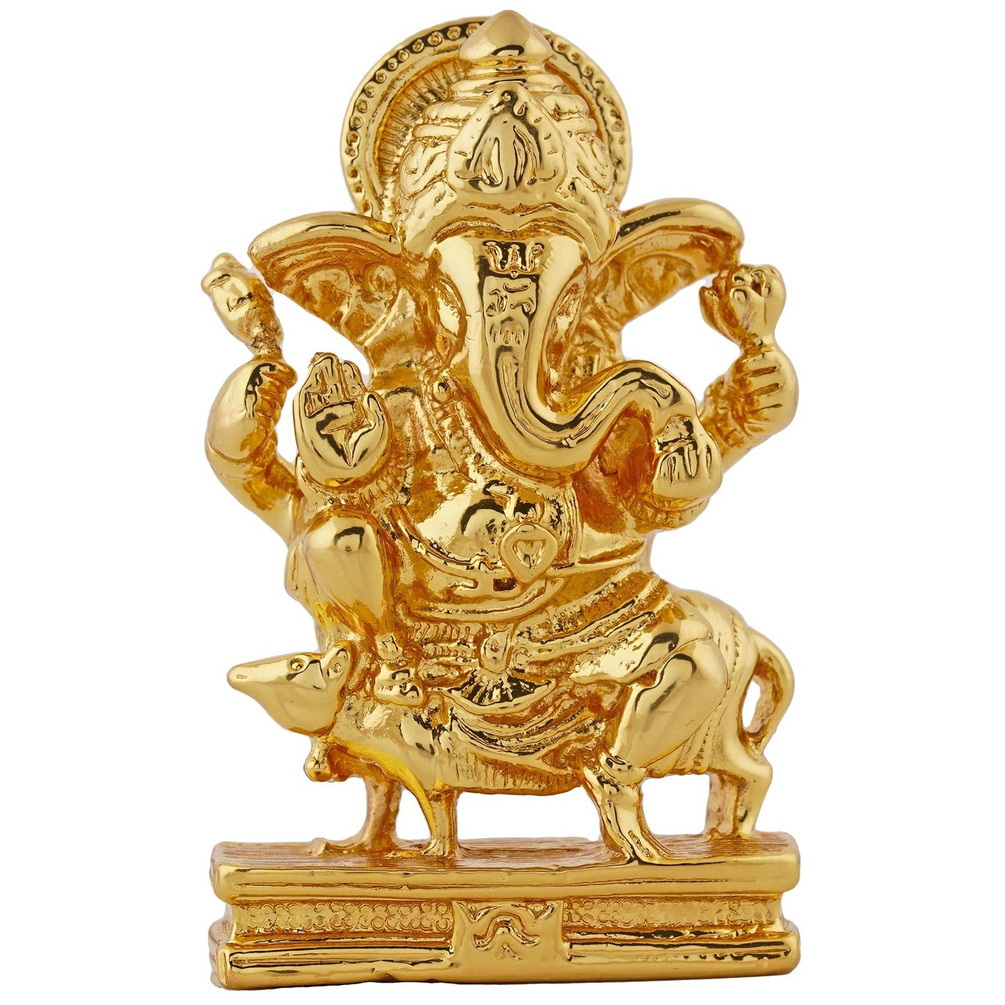 Estele Gold-Polished Spiritual Lord Mooshak Ganesha Idol for Gifts & HouseWarming/Home/Office Decors