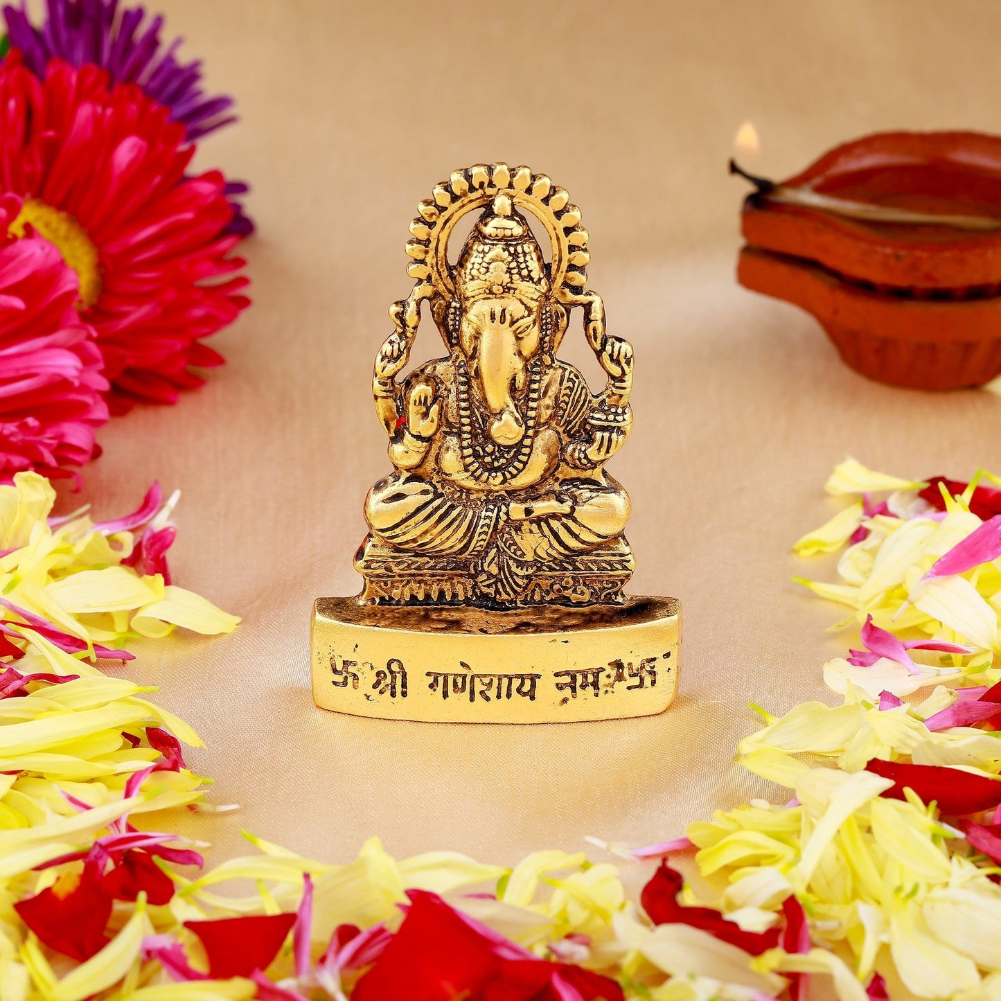 Estele Gold-Polished Spiritual Lord Ganesha Idol for Gifts & HouseWarming/Home/Office Decors
