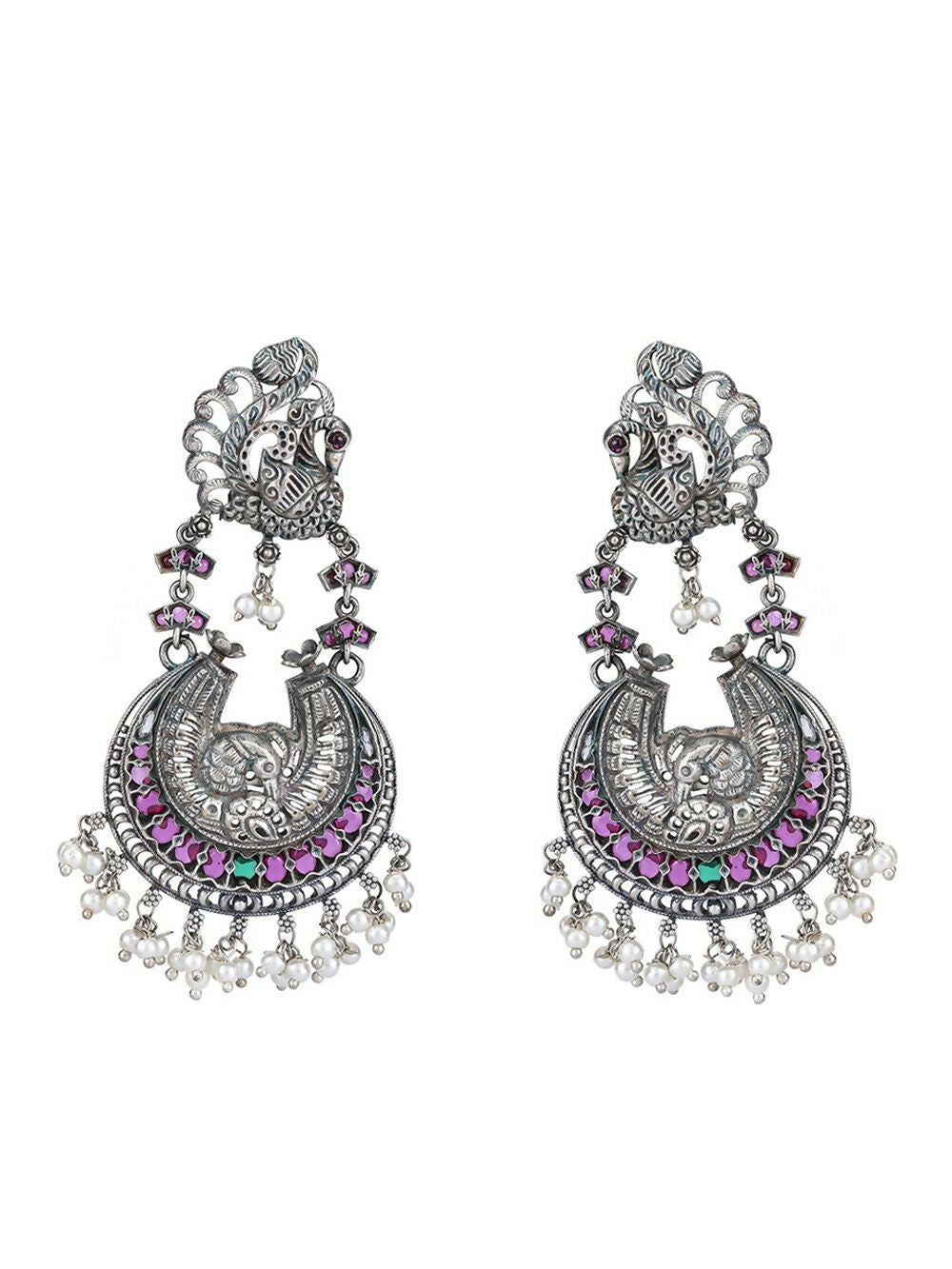 Joban Fashion Women Red Stones Silver Tone Brass Earrings