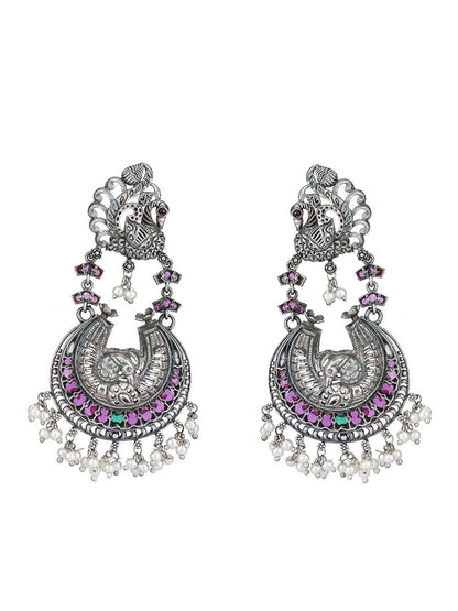 Joban Fashion Women Red Stones Silver Tone Brass Earrings