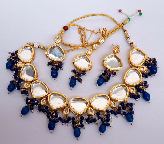 Joban Fashion Blue Kundan Work Necklace Set