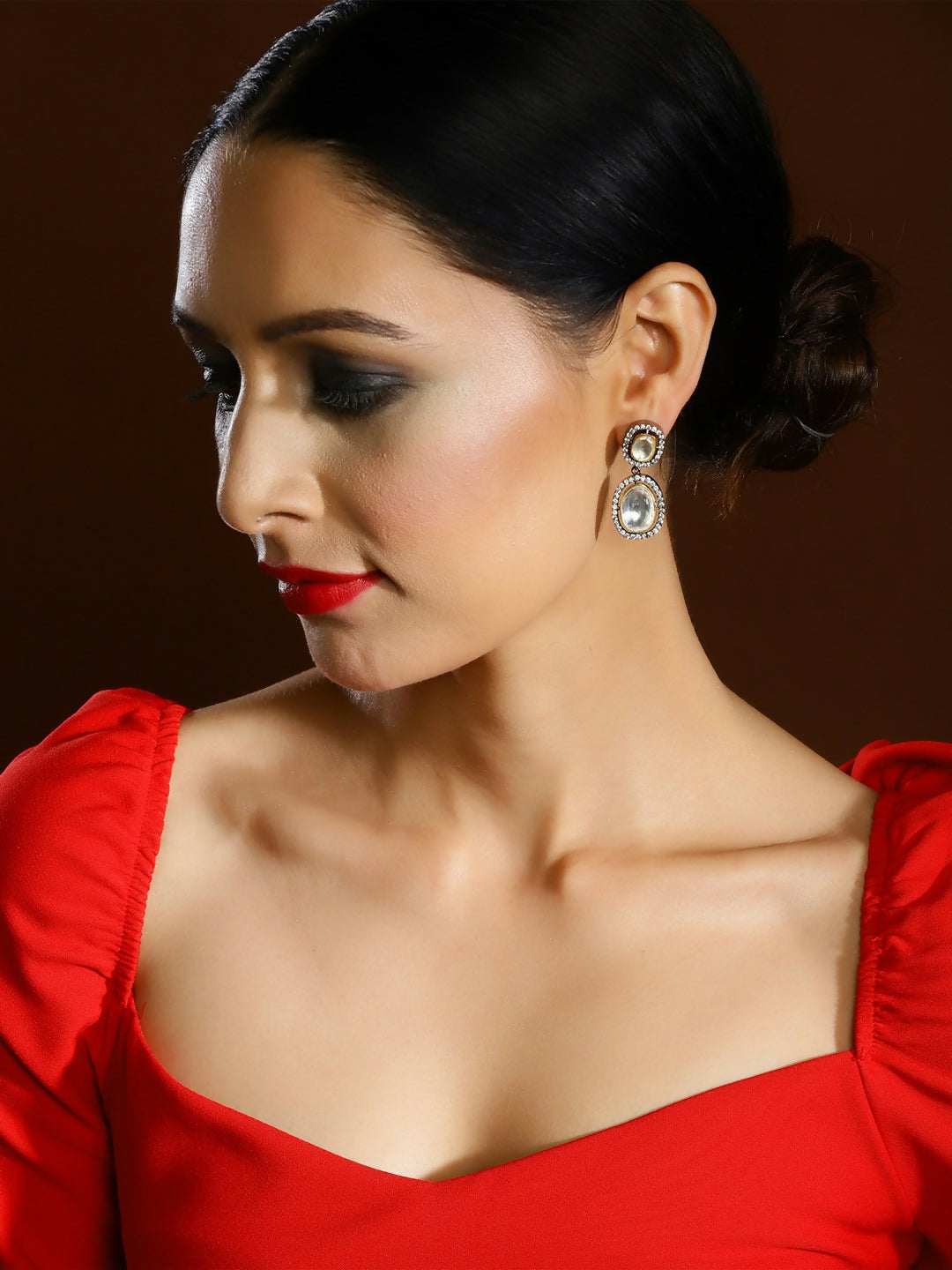 Duet Diamond & Kundan Earrings- Ruby Raang