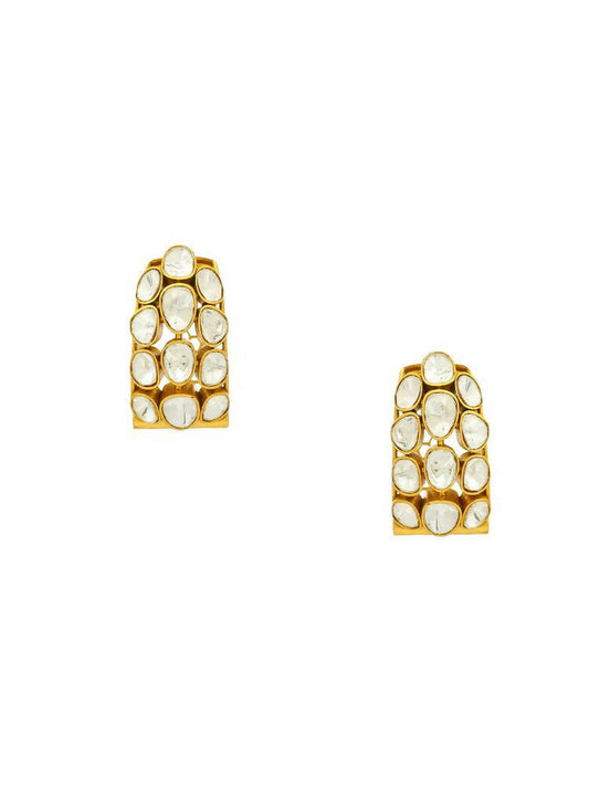 Glass Kundan Circular Earrings - Ruby Raang