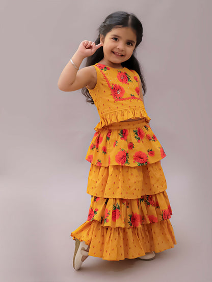 Lil Drama Genda Phool Mustard Choli and Lehanga Set For Girls