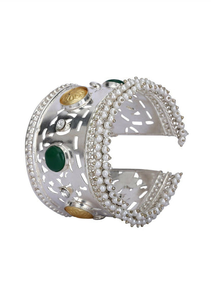Joban Fashion Women Green Stone Silver Tone Bangle