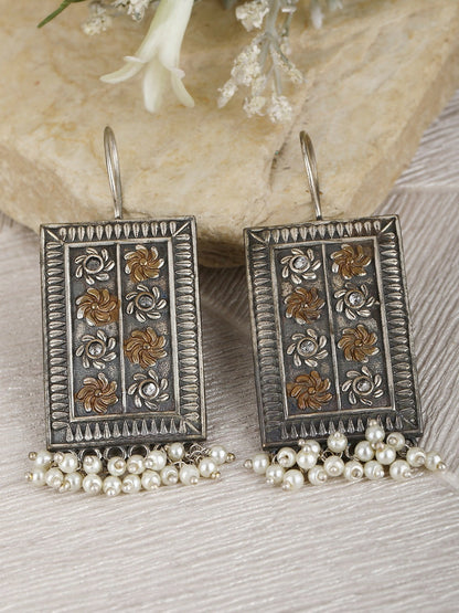 Joban Fashion Women White Beads Pattern Dual Tone Brass Earrings