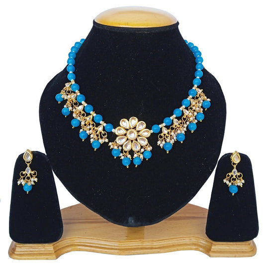 Joban Fashion Firozi kundan work Necklace Set