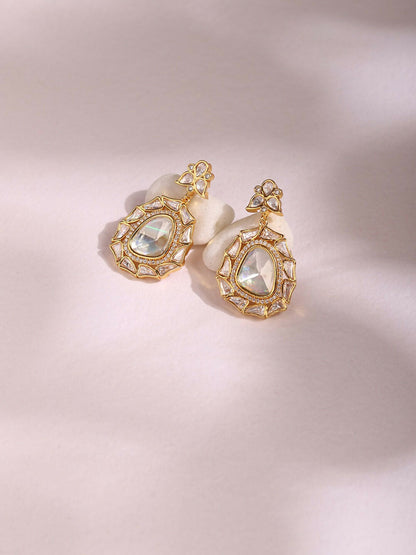 Gold Tone Moissanite Stone Earrings- Ruby Raang