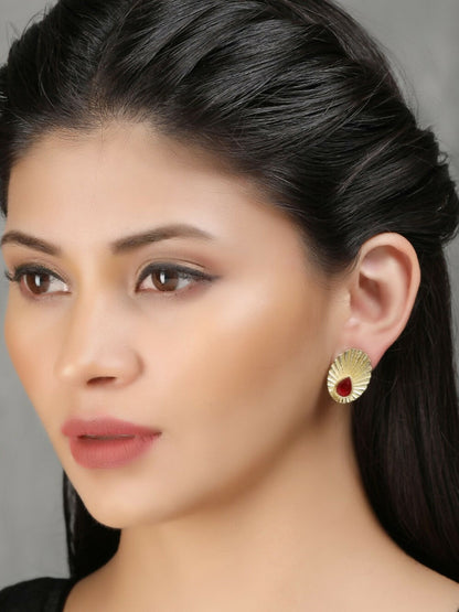 Joban Fashion Women Miny Size Red Stone Matte Gold Earrings