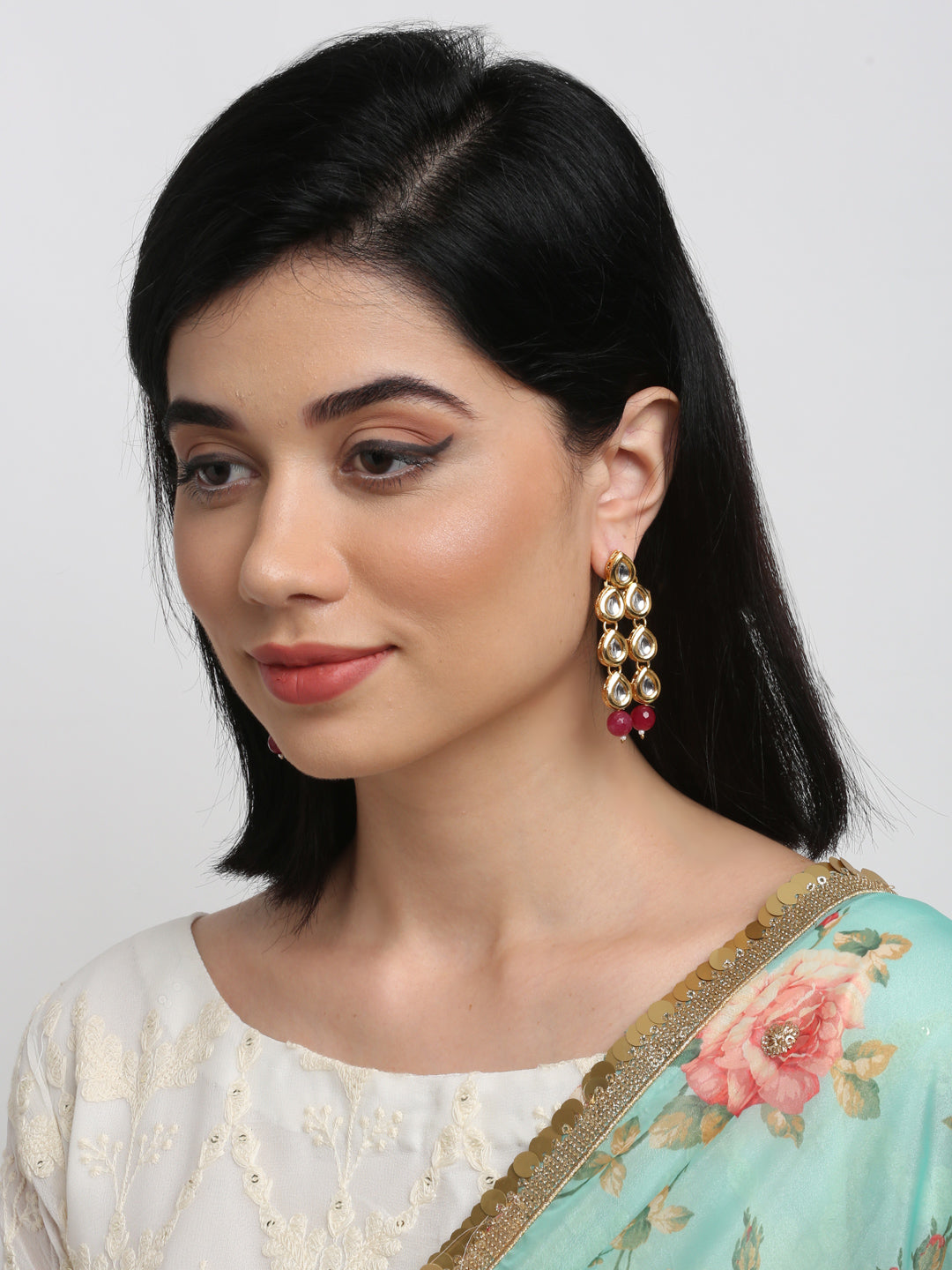 Stone Kundan Earrings - Ruby Raang