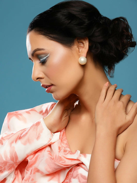 Cream Shine Pearl Studs- Ruby Raang