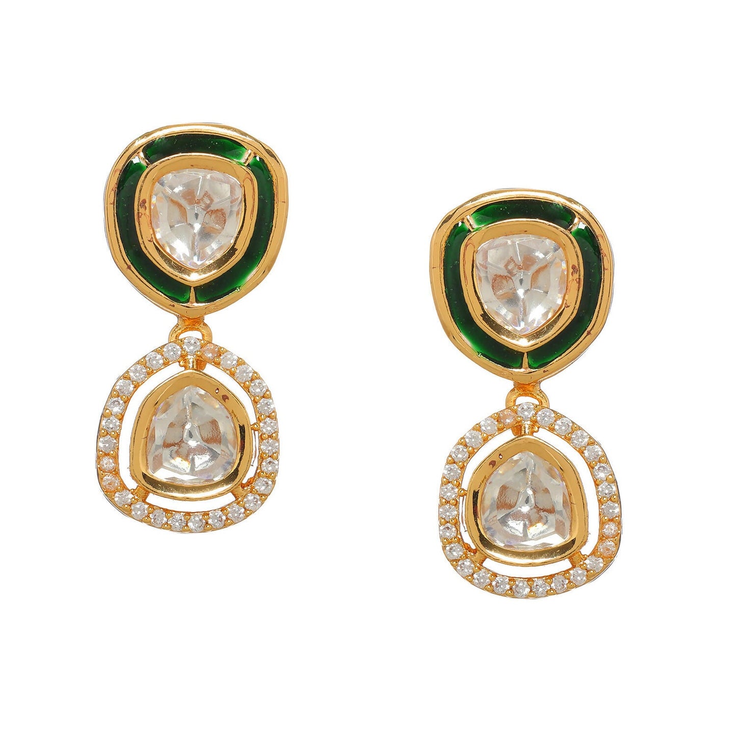 Duet Gold and Meenakari Earrings (Gold) - Ruby Raang