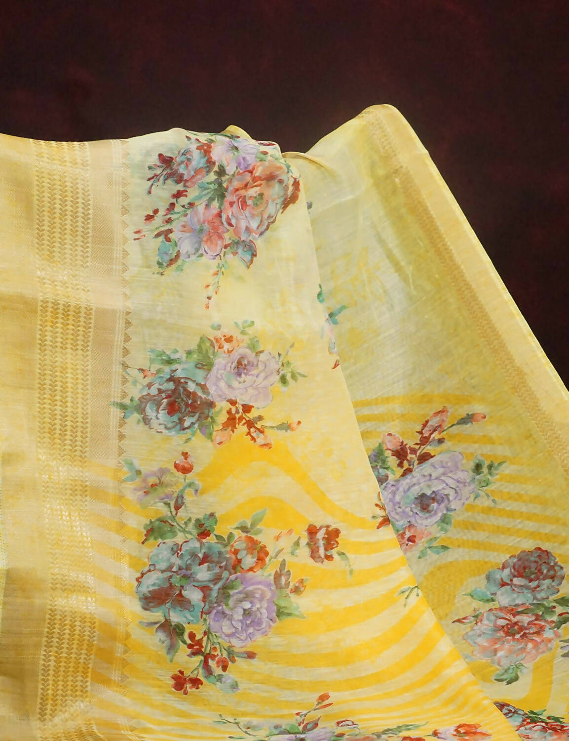 Vibrant Combination Of Light Yellow With Floral Design Semi Chanderi Saree By Gayathri Reddy Designer Studio