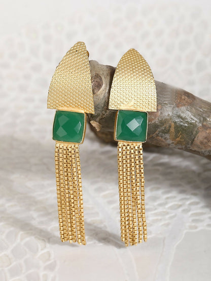 Joban Fashion Women Handcrafted Green Stone Matte Gold Earrings
