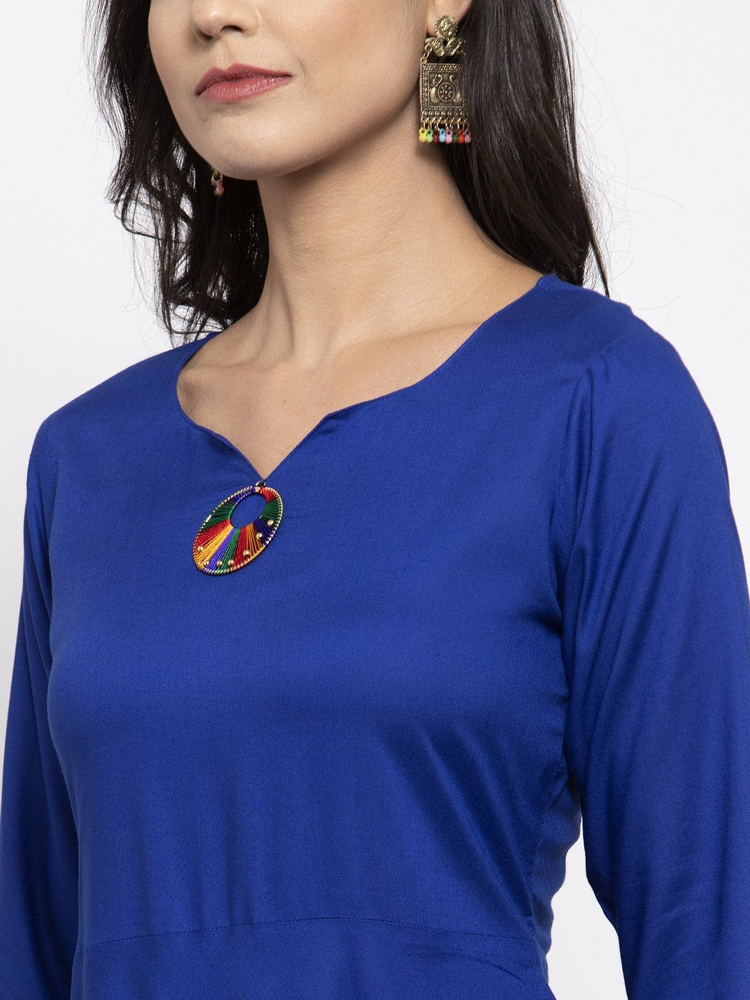 Jompers Women Royal-Blue Solid Kurta with Palazzos & Art-Silk Printed Dupatta