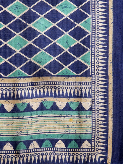 Jompers Women Royal-Blue Solid Kurta with Palazzos & Art-Silk Printed Dupatta