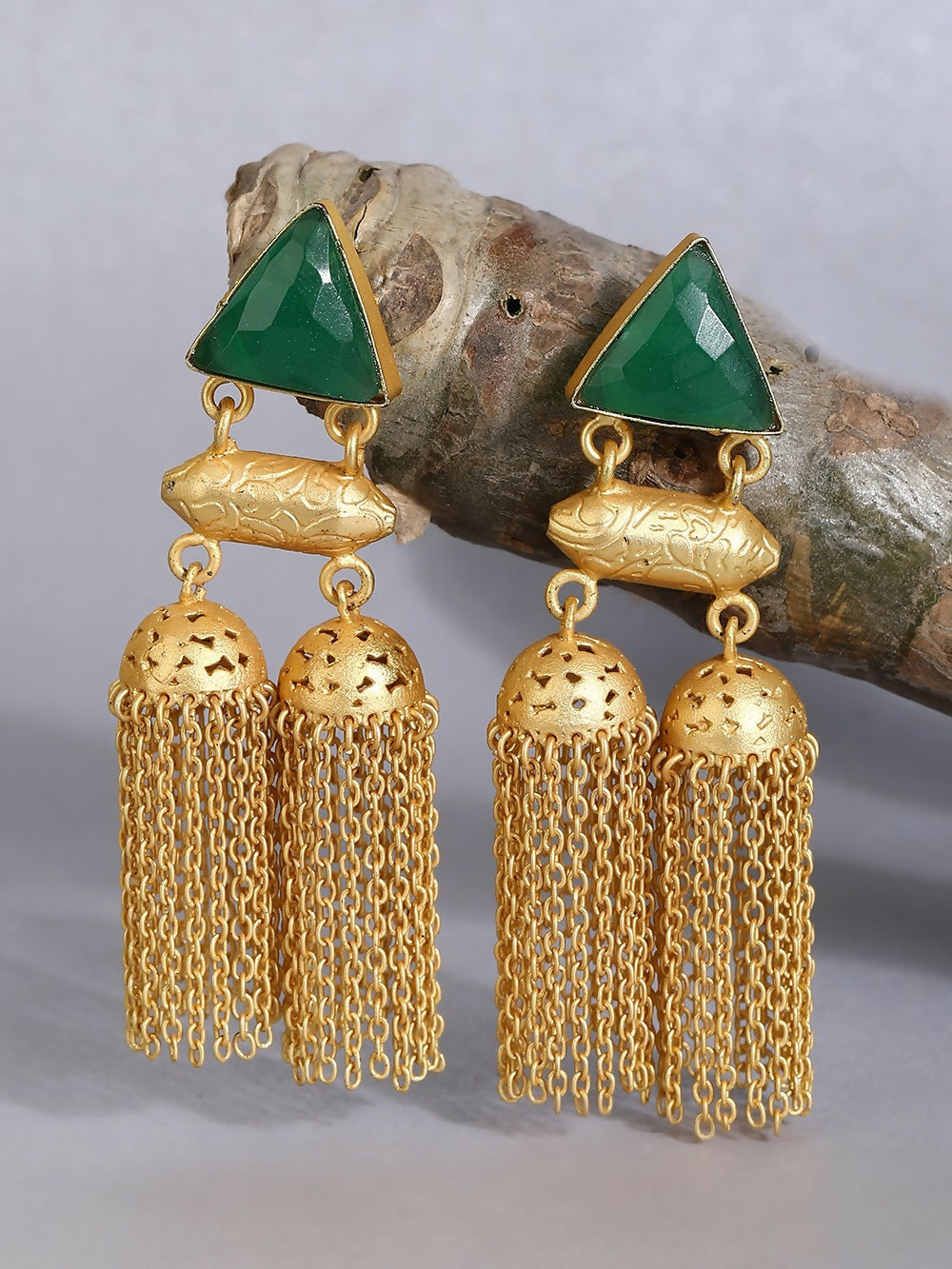 Joban Fashion Women Green Stone Matte Gold Jhumka