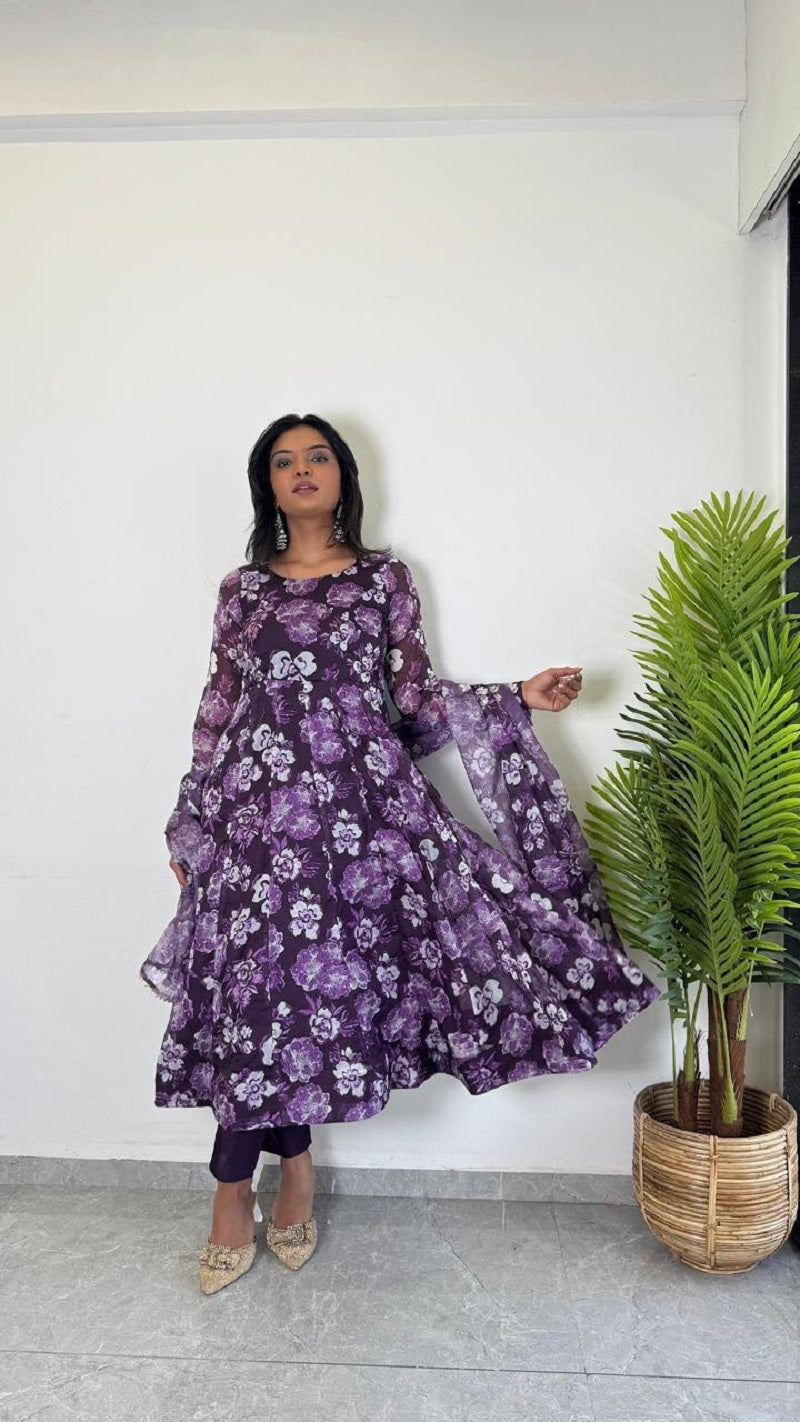 Teeya Creation Multi Color Pure Soft Organza Digital Print Fully Stitched Gown