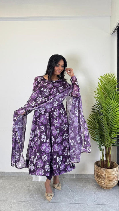 Teeya Creation Multi Color Pure Soft Organza Digital Print Fully Stitched Gown