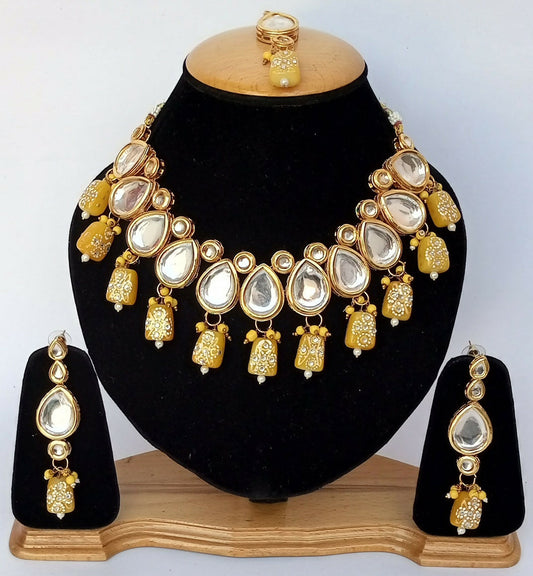 Joban Fashion Yellow Kundan Work Necklace Set