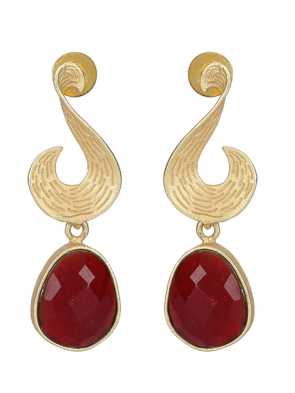 Joban Fashion Women Red Stone Matte Gold Earrings