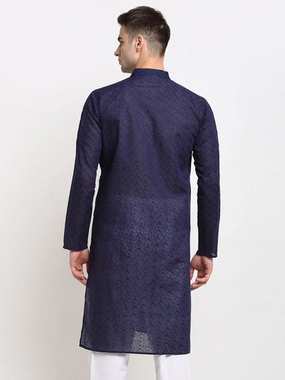 Jompers Men's Navy Blue Chikan Kurta Only