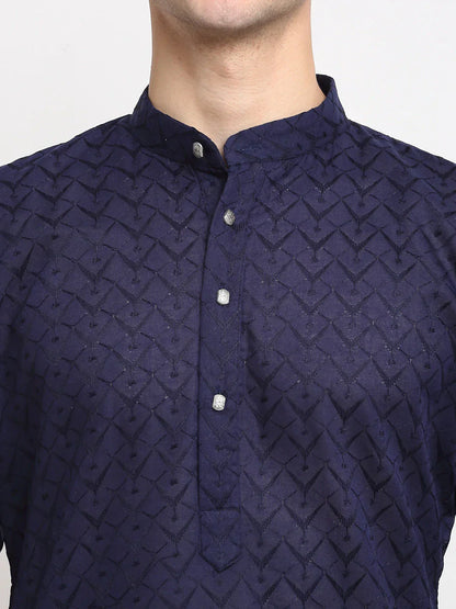 Jompers Men's Navy Blue Chikan Kurta Only
