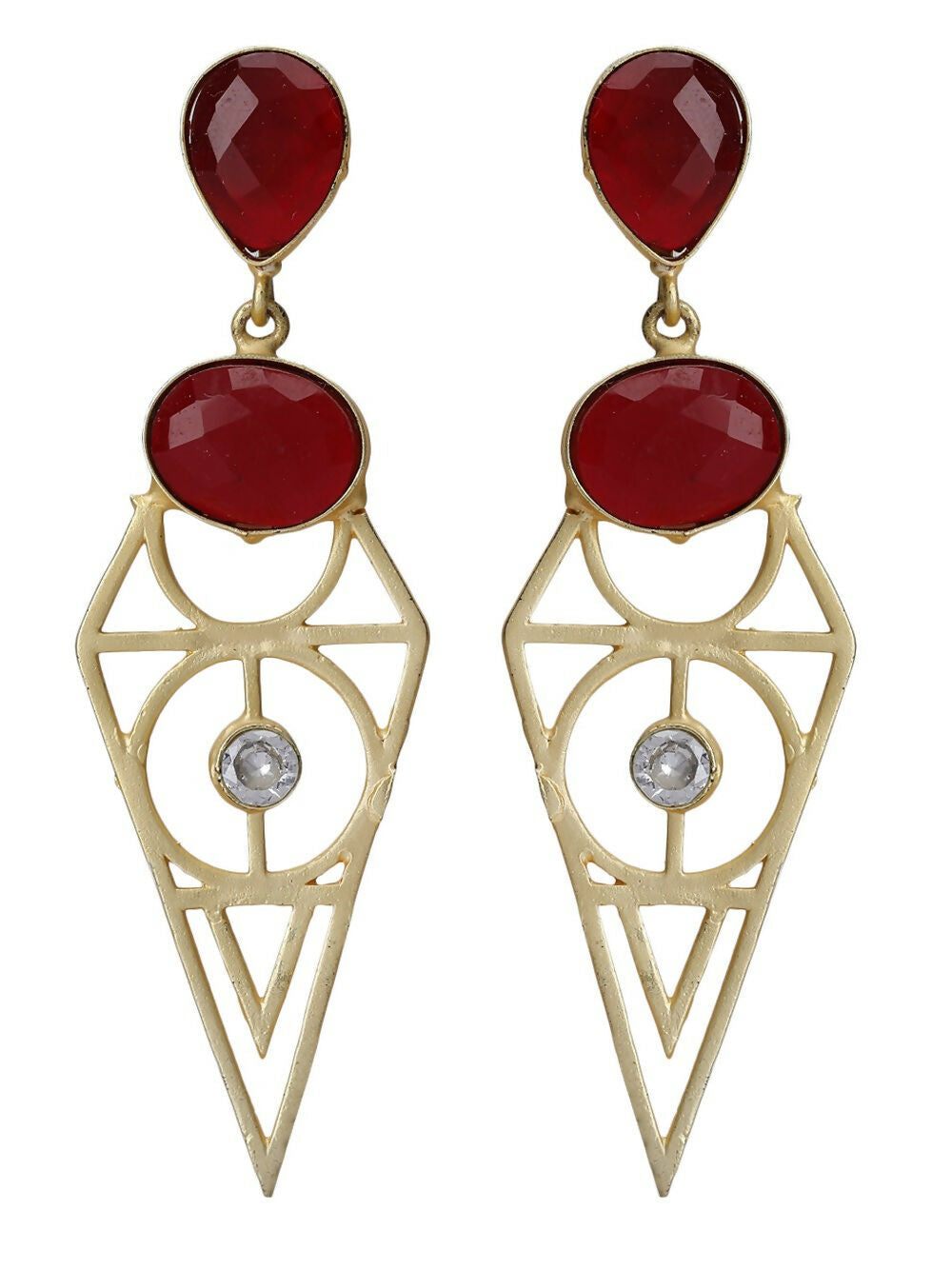 Joban Fashion Women Red Stone Matte Gold Earrings