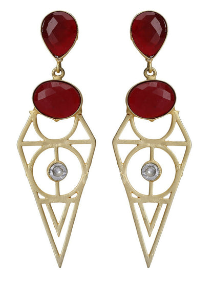 Joban Fashion Women Red Stone Matte Gold Earrings