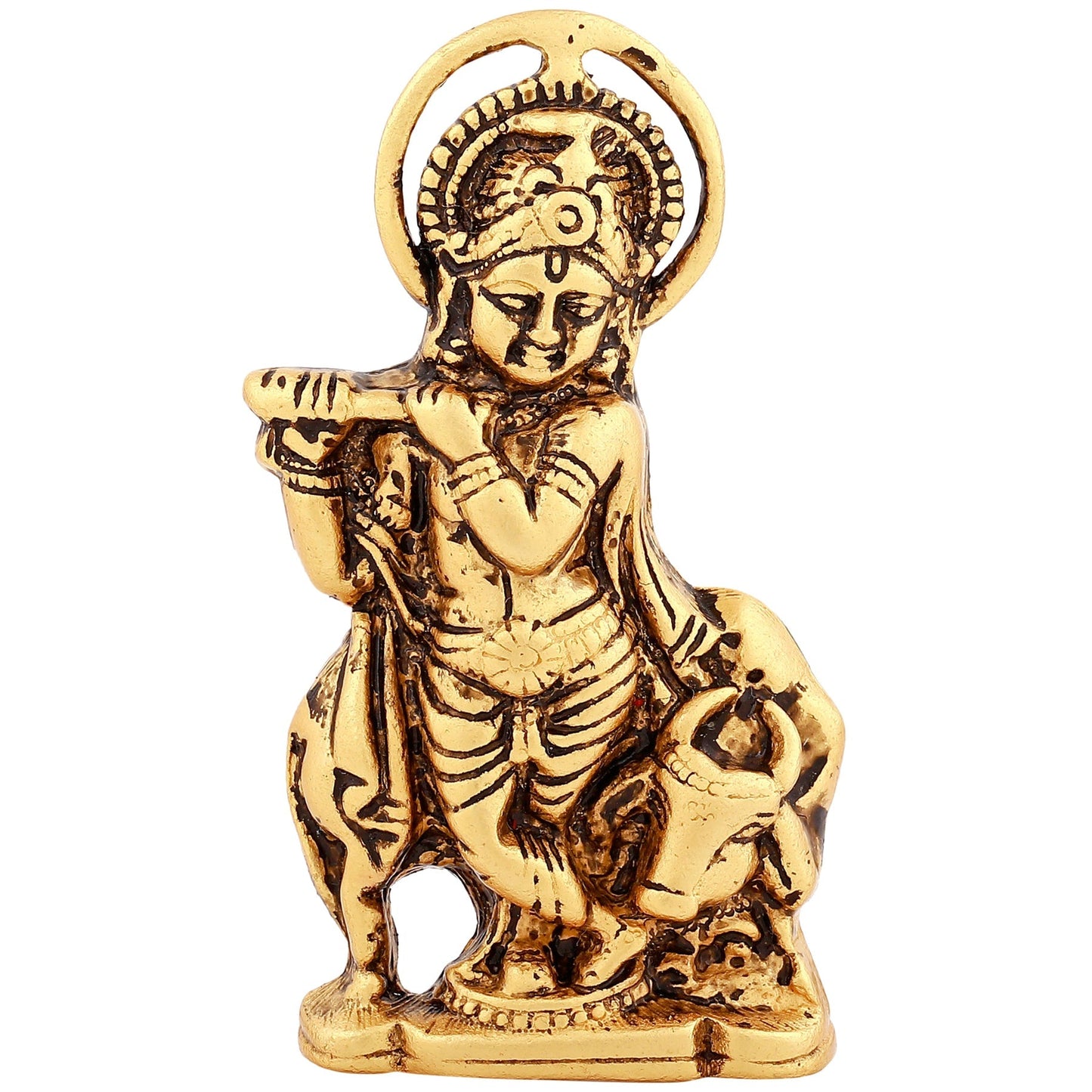 Estele Gold-Polished Spiritual Lord Krishna Idol for Home/Car Decor