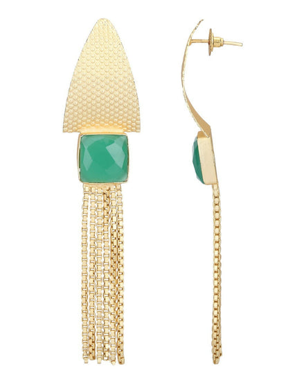 Joban Fashion Women Handcrafted Green Stone Matte Gold Earrings