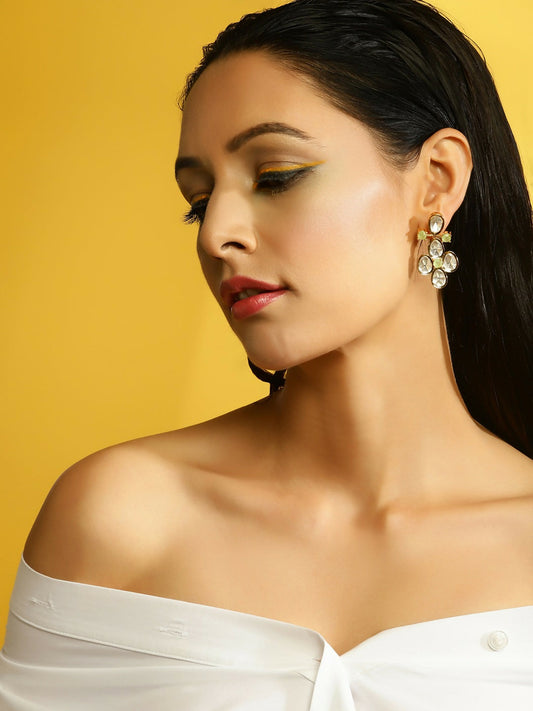 Moissanite & Green Stone Earrings- Ruby Raang