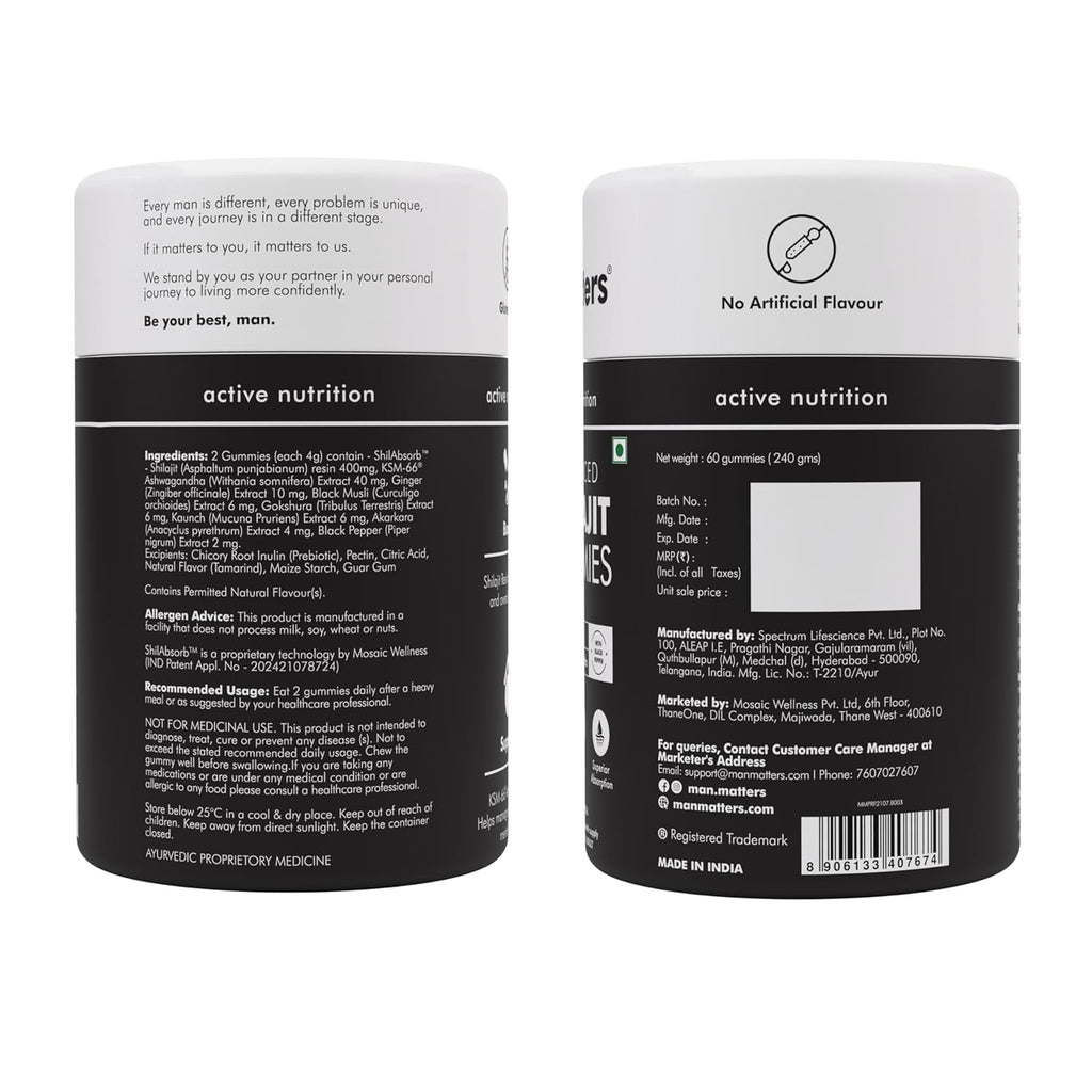 Man Matters Pure Himalayan Shilajit/Shilajeet Gummies Advanced With 75% Fulvic Acid, Ksm 66 Ashwagandha & Black Pepper | Boosts Stamina & Improves Energy Levels | No Added Sugar